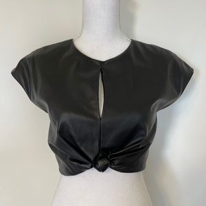 BEBE BLACK FAUX LEATHER CROP TOP